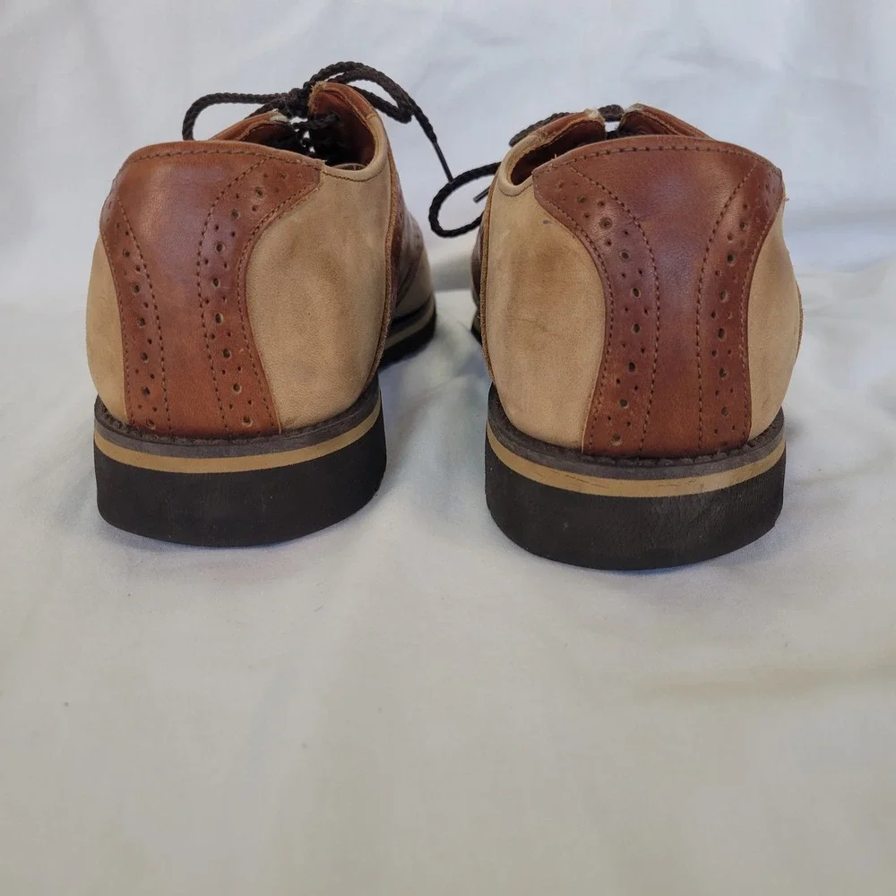 E T Wright Mens Saddle Shoes Leather Upper Tan Brown Lace Up Size 8 D